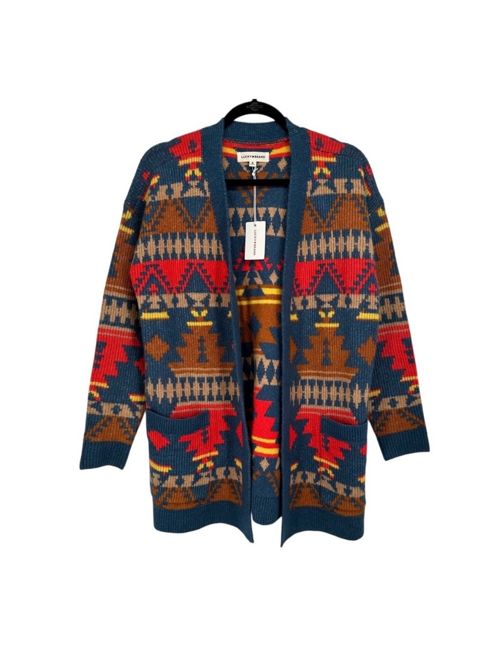 NWT Lucky Brand Southwest Cardigan Sweater Women's M Open Front Boho Western